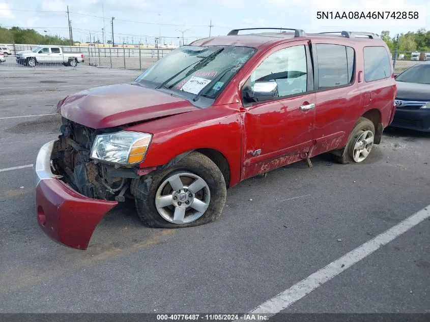 2006 Nissan Armada Se VIN: 5N1AA08A46N742858 Lot: 40776487