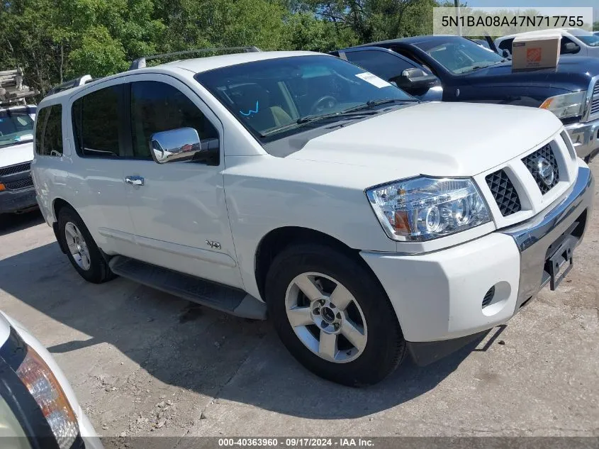 2007 Nissan Armada Se VIN: 5N1BA08A47N717755 Lot: 40363960