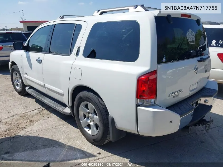 2007 Nissan Armada Se VIN: 5N1BA08A47N717755 Lot: 40363960