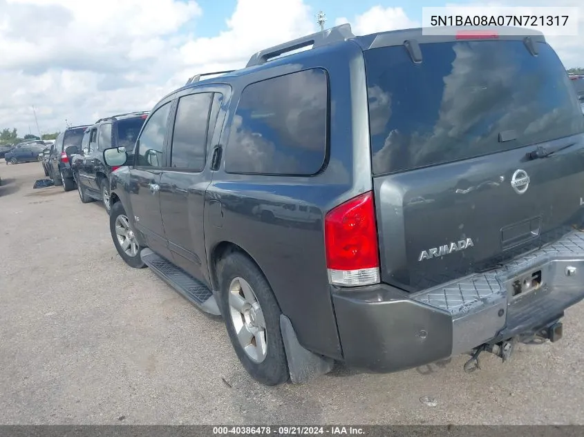 2007 Nissan Armada Le VIN: 5N1BA08A07N721317 Lot: 40386478