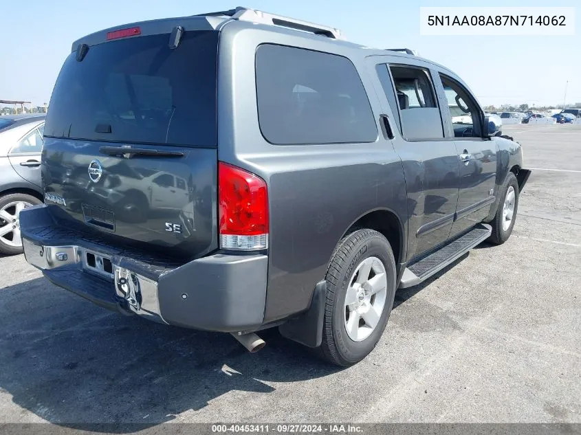 2007 Nissan Armada Se VIN: 5N1AA08A87N714062 Lot: 40453411