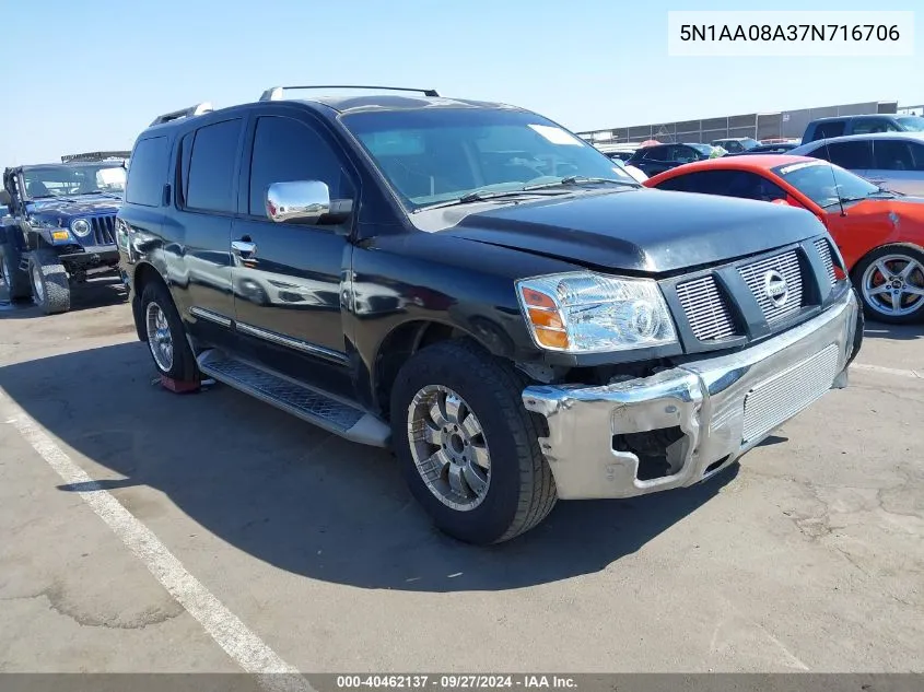 2007 Nissan Armada Se VIN: 5N1AA08A37N716706 Lot: 40462137