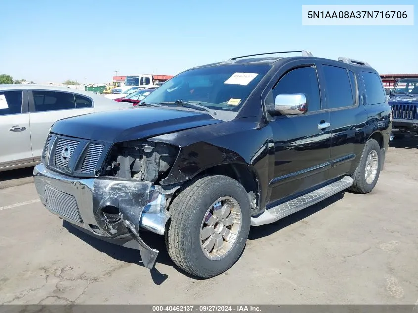 2007 Nissan Armada Se VIN: 5N1AA08A37N716706 Lot: 40462137