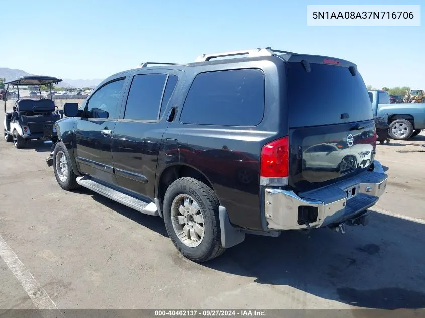 2007 Nissan Armada Se VIN: 5N1AA08A37N716706 Lot: 40462137