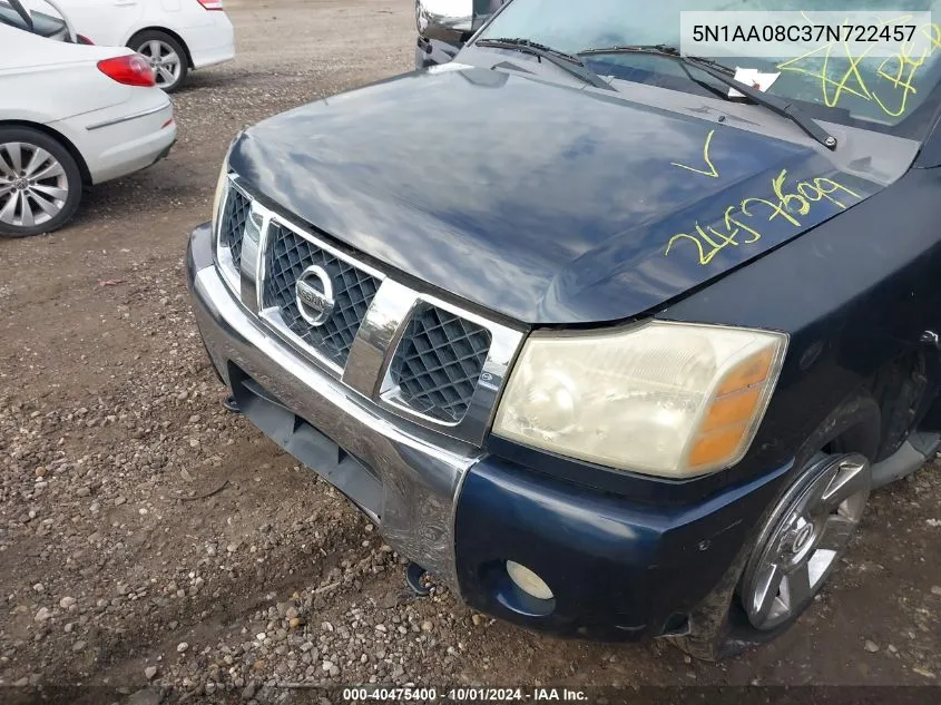 2007 Nissan Armada Le VIN: 5N1AA08C37N722457 Lot: 40475400