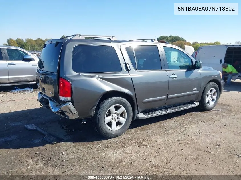 2007 Nissan Armada Se VIN: 5N1BA08A07N713802 Lot: 40636078