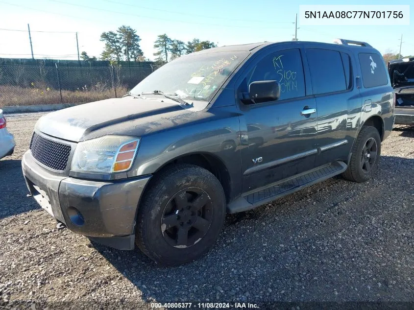 2007 Nissan Armada Se VIN: 5N1AA08C77N701756 Lot: 40805377