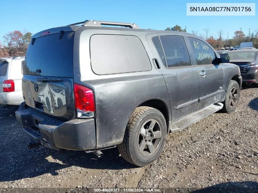 2007 Nissan Armada Se VIN: 5N1AA08C77N701756 Lot: 40805377