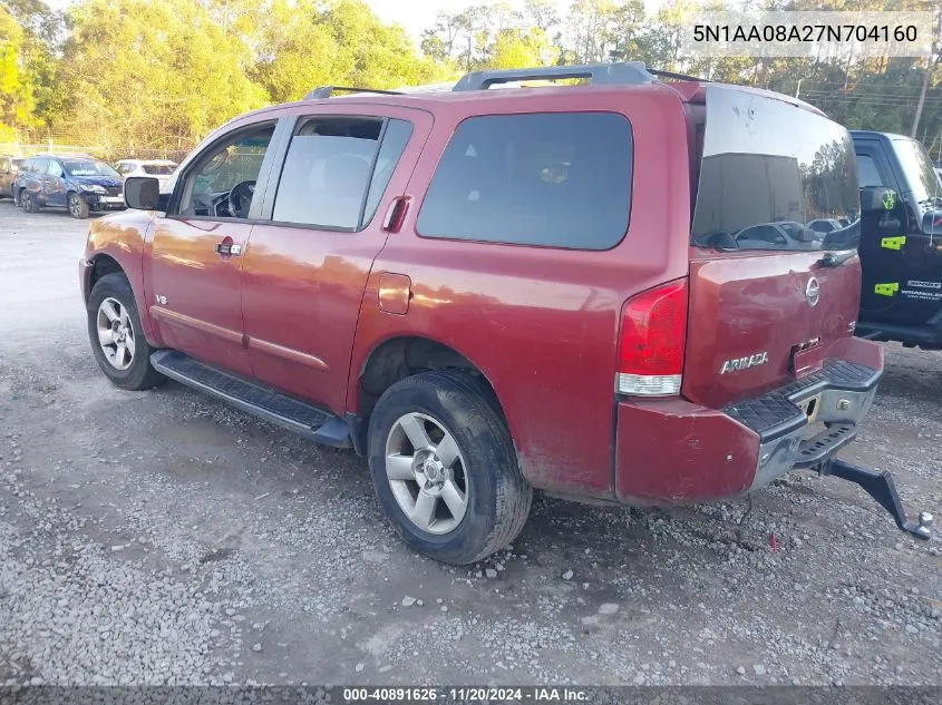 2007 Nissan Armada Se VIN: 5N1AA08A27N704160 Lot: 40891626