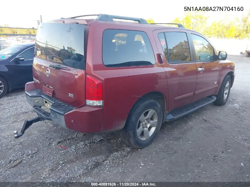 2007 Nissan Armada Se VIN: 5N1AA08A27N704160 Lot: 40891626