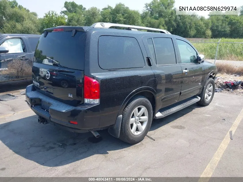 2008 Nissan Armada Se VIN: 5N1AA08C58N629974 Lot: 40063411