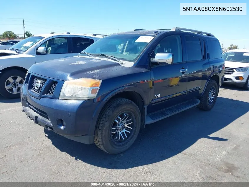 2008 Nissan Armada Se VIN: 5N1AA08CX8N602530 Lot: 40149028