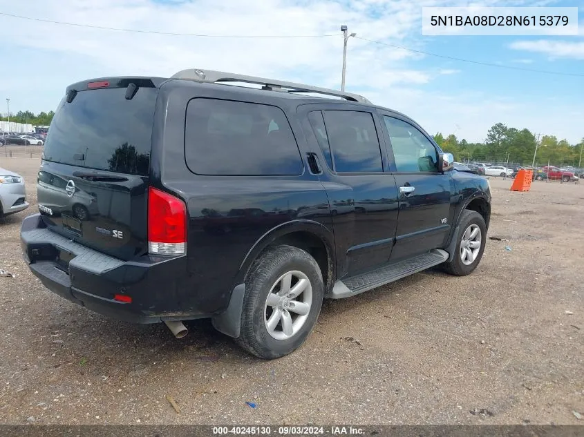 2008 Nissan Armada Se VIN: 5N1BA08D28N615379 Lot: 40245130