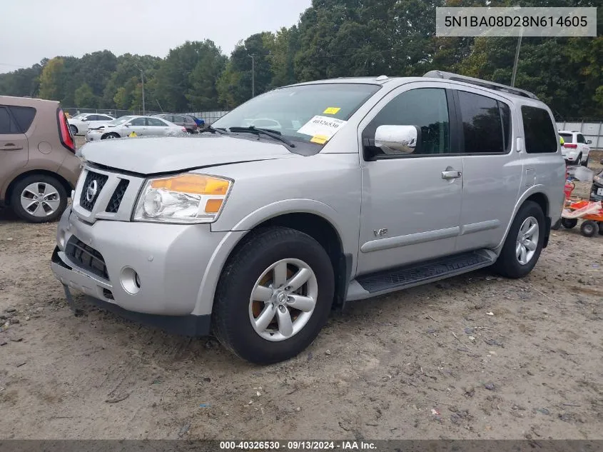 2008 Nissan Armada Se/Le VIN: 5N1BA08D28N614605 Lot: 40326530