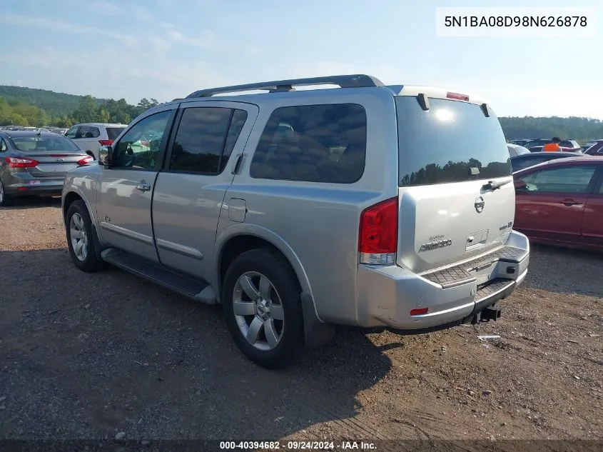 2008 Nissan Armada Le VIN: 5N1BA08D98N626878 Lot: 40394682