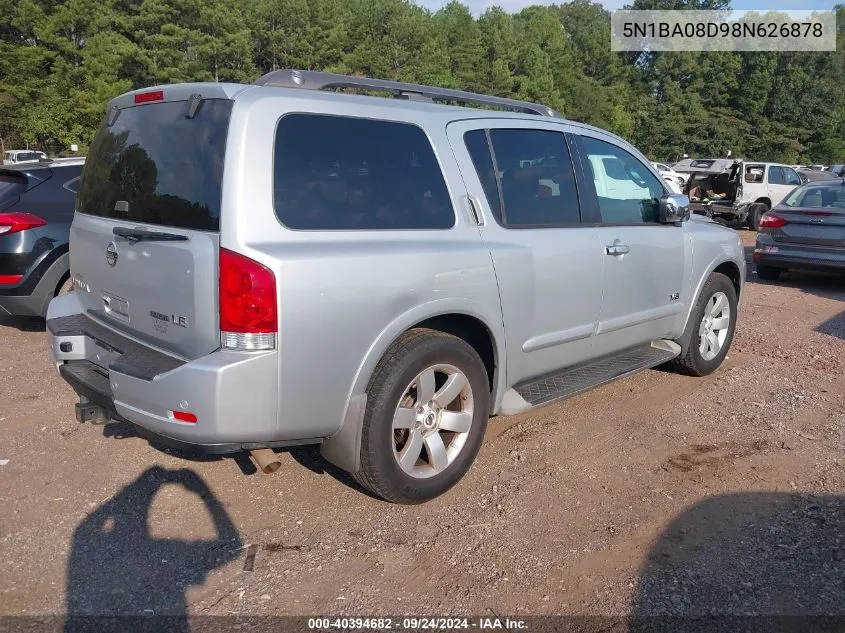 2008 Nissan Armada Le VIN: 5N1BA08D98N626878 Lot: 40394682