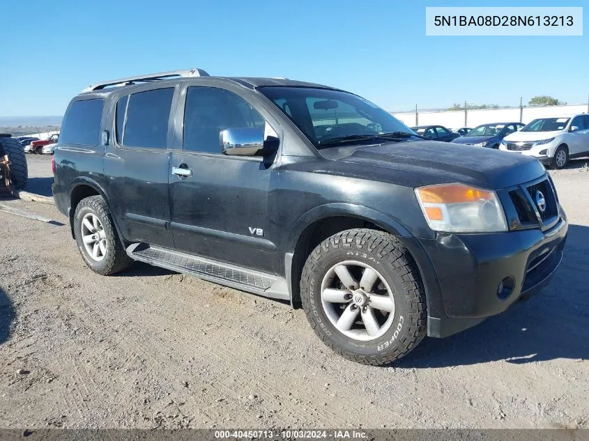 2008 Nissan Armada Se VIN: 5N1BA08D28N613213 Lot: 40450713