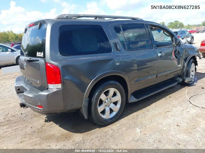 2008 Nissan Armada Le VIN: 5N1BA08CX8N627285 Lot: 40499695