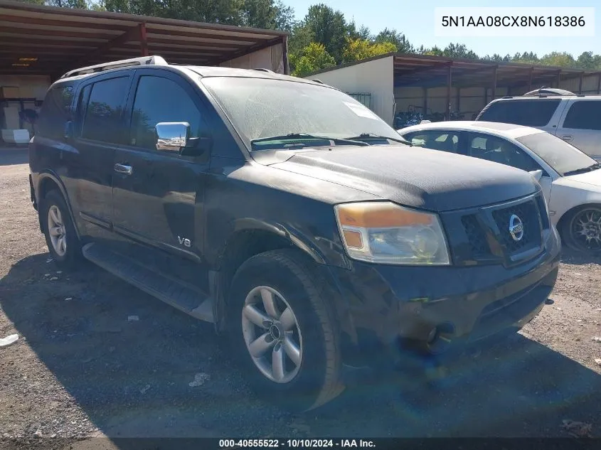 2008 Nissan Armada Se VIN: 5N1AA08CX8N618386 Lot: 40555522