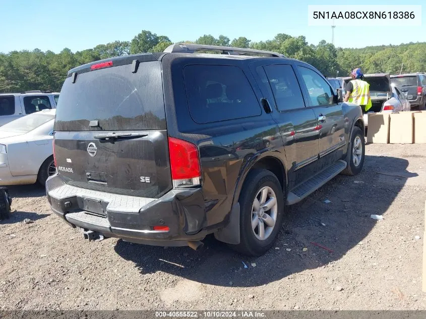 2008 Nissan Armada Se VIN: 5N1AA08CX8N618386 Lot: 40555522