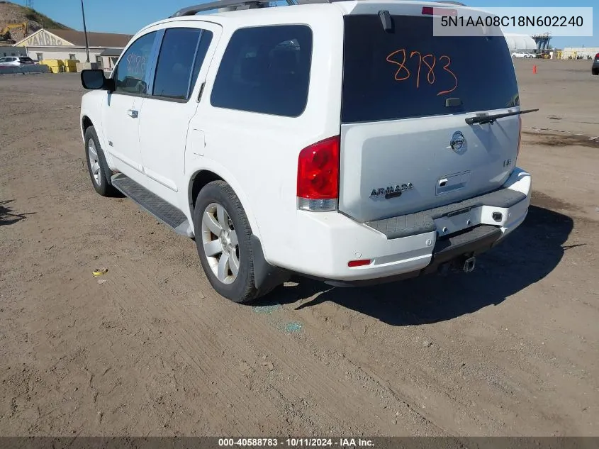 2008 Nissan Armada Le VIN: 5N1AA08C18N602240 Lot: 40588783