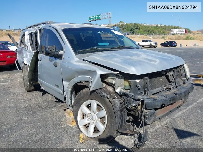 2008 Nissan Armada Se VIN: 5N1AA08DX8N624794 Lot: 40597574