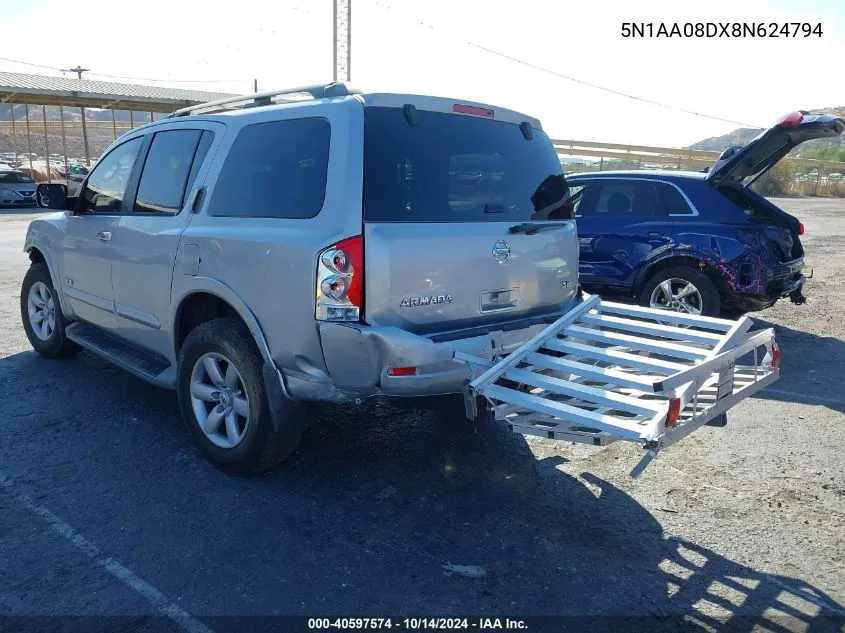 2008 Nissan Armada Se VIN: 5N1AA08DX8N624794 Lot: 40597574