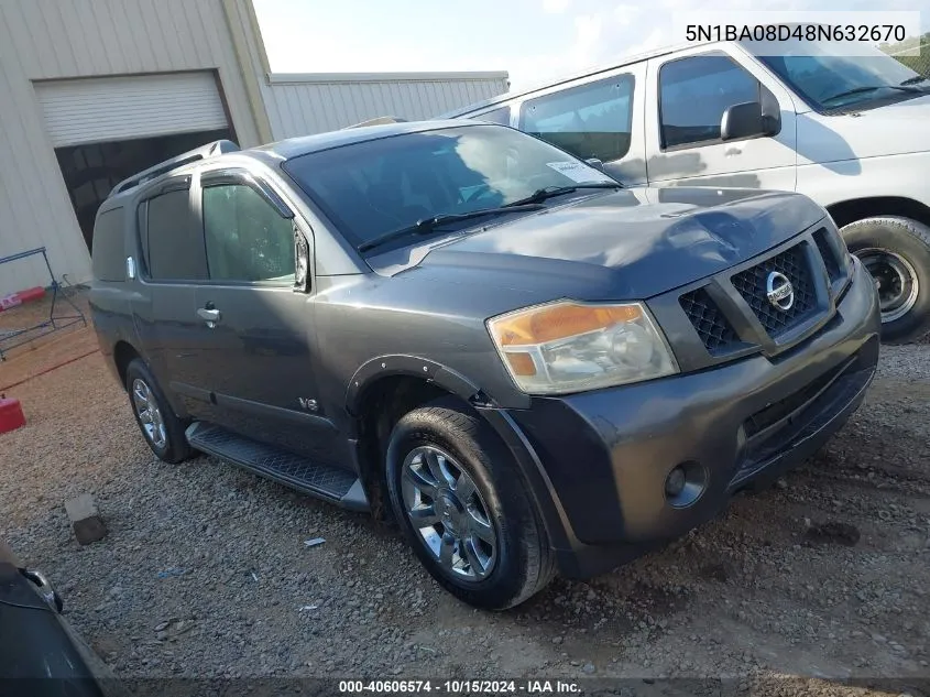 2008 Nissan Armada Se VIN: 5N1BA08D48N632670 Lot: 40606574