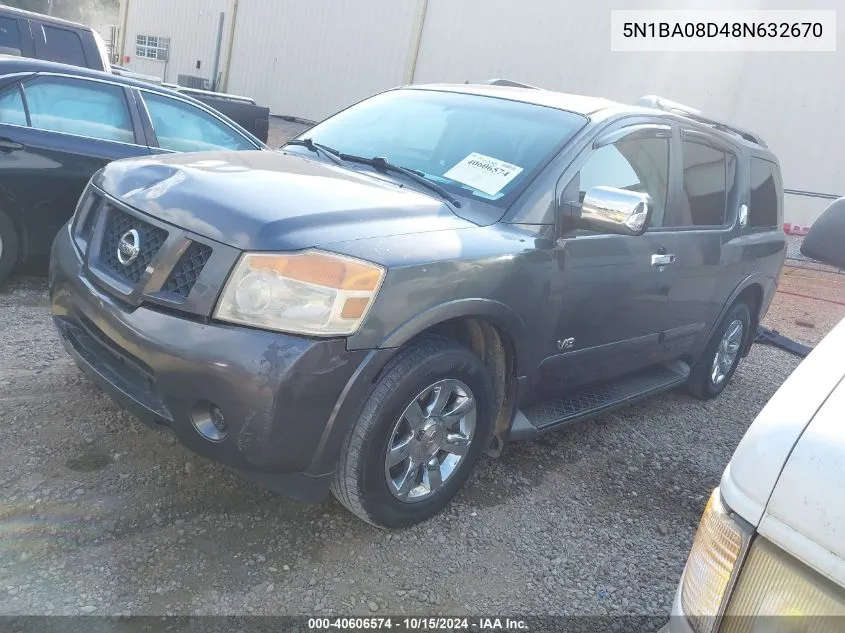 2008 Nissan Armada Se VIN: 5N1BA08D48N632670 Lot: 40606574