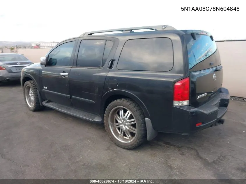 2008 Nissan Armada Se VIN: 5N1AA08C78N604848 Lot: 40629674