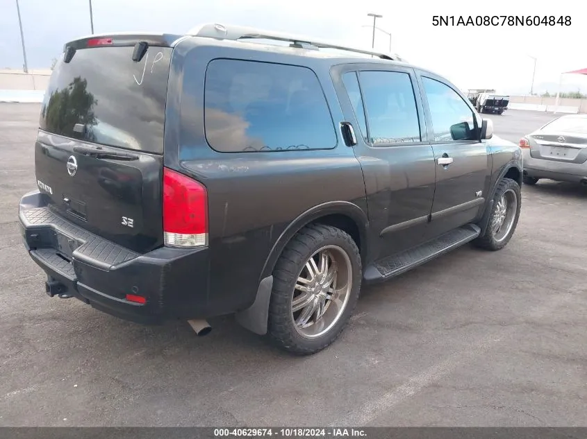 2008 Nissan Armada Se VIN: 5N1AA08C78N604848 Lot: 40629674