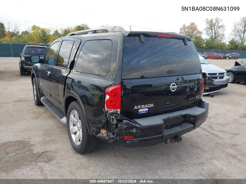 2008 Nissan Armada Le VIN: 5N1BA08C08N631099 Lot: 40657647