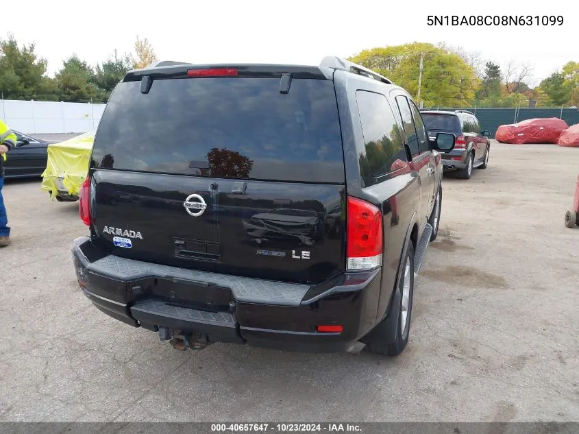 2008 Nissan Armada Le VIN: 5N1BA08C08N631099 Lot: 40657647