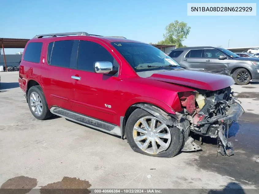 2008 Nissan Armada Se VIN: 5N1BA08D28N622929 Lot: 40666384