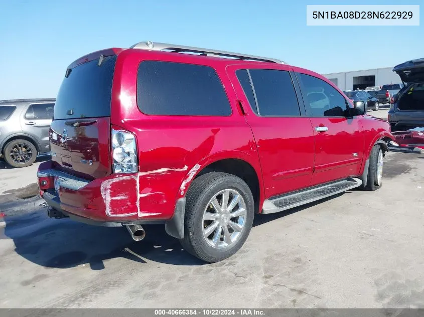 2008 Nissan Armada Se VIN: 5N1BA08D28N622929 Lot: 40666384