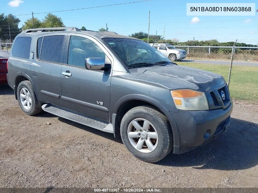 2008 Nissan Armada Se VIN: 5N1BA08D18N603868 Lot: 40713307