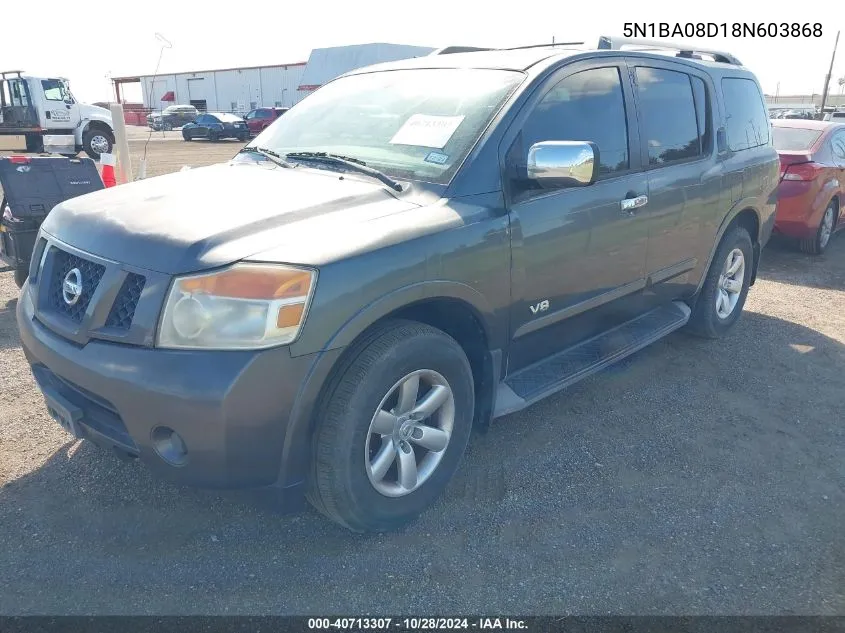 2008 Nissan Armada Se VIN: 5N1BA08D18N603868 Lot: 40713307