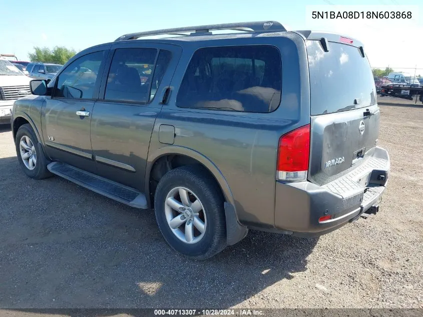 2008 Nissan Armada Se VIN: 5N1BA08D18N603868 Lot: 40713307