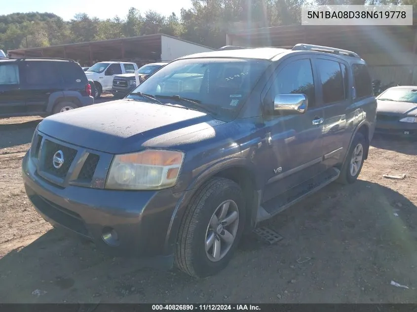 2008 Nissan Armada Se VIN: 5N1BA08D38N619778 Lot: 40826890