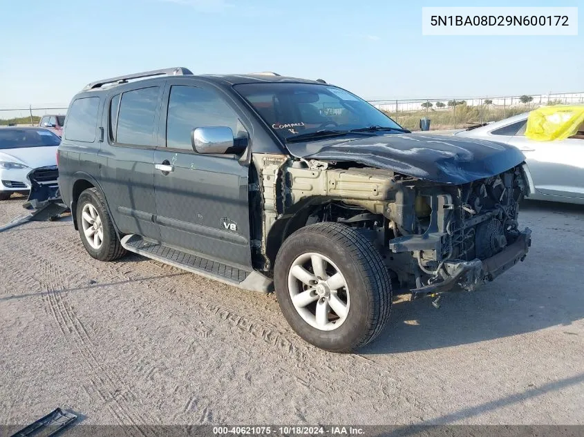 2009 Nissan Armada Se VIN: 5N1BA08D29N600172 Lot: 40621075