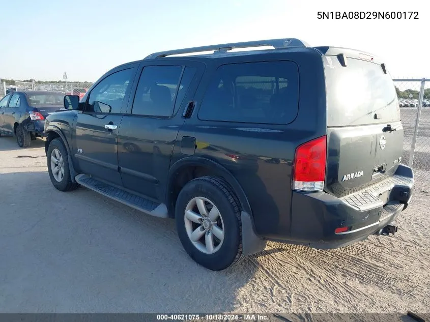 2009 Nissan Armada Se VIN: 5N1BA08D29N600172 Lot: 40621075