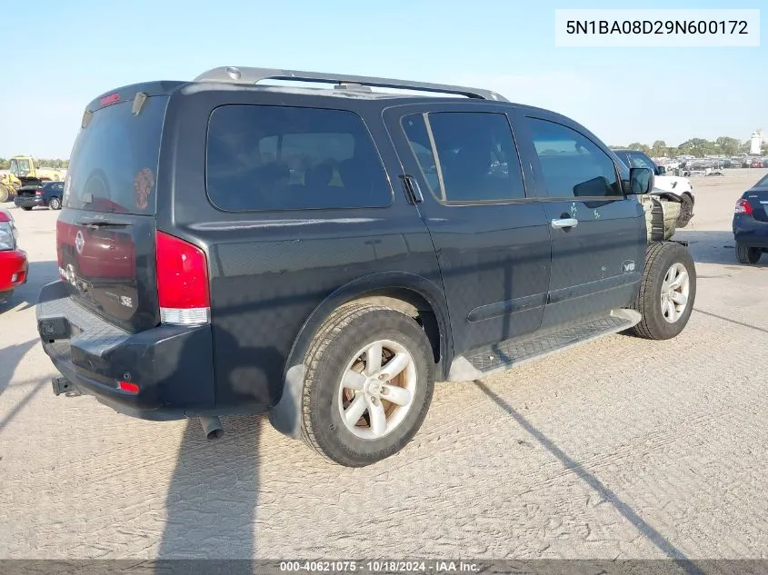 2009 Nissan Armada Se VIN: 5N1BA08D29N600172 Lot: 40621075