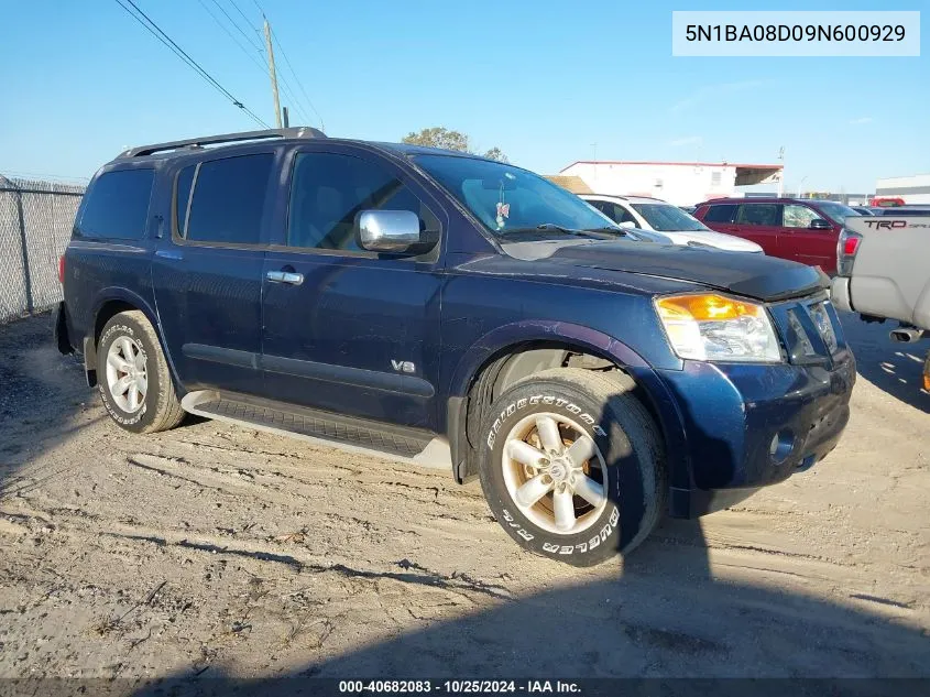 2009 Nissan Armada Se/Le VIN: 5N1BA08D09N600929 Lot: 40682083