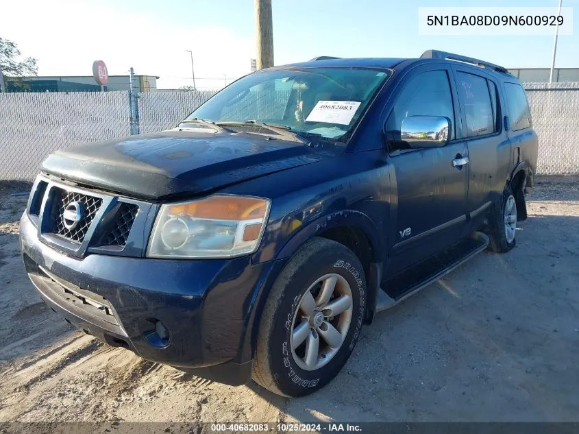 2009 Nissan Armada Se/Le VIN: 5N1BA08D09N600929 Lot: 40682083