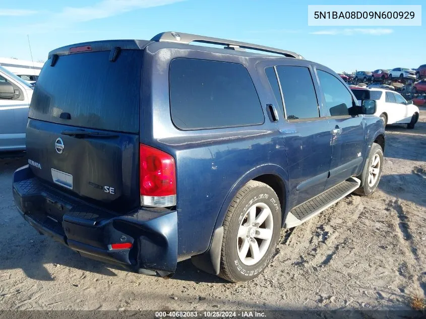 2009 Nissan Armada Se/Le VIN: 5N1BA08D09N600929 Lot: 40682083