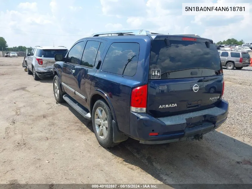 2010 Nissan Armada Platinum VIN: 5N1BA0NF4AN618781 Lot: 40102887