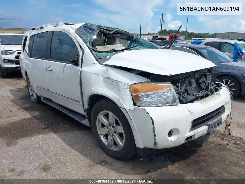 2010 Nissan Armada Platinum VIN: 5N1BA0ND1AN609194 Lot: 40104492