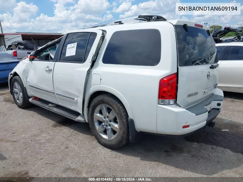 2010 Nissan Armada Platinum VIN: 5N1BA0ND1AN609194 Lot: 40104492