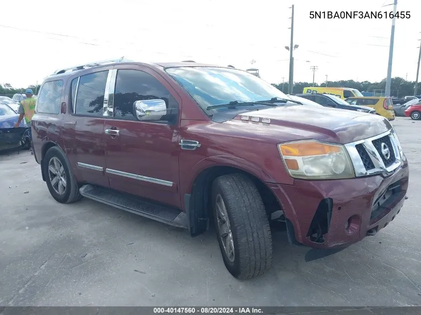 2010 Nissan Armada Platinum VIN: 5N1BA0NF3AN616455 Lot: 40147560