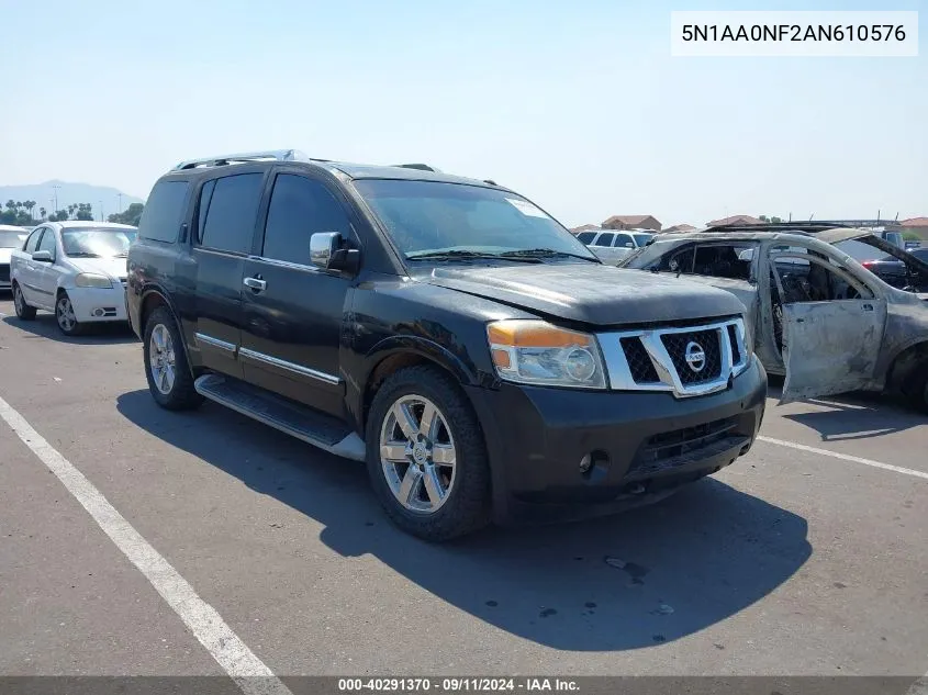 2010 Nissan Armada Platinum VIN: 5N1AA0NF2AN610576 Lot: 40291370